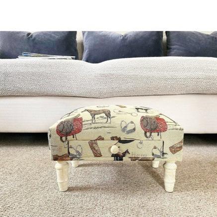 Equestrian Fabric Footstool with Drawer-Footstool-AfiLiMa Essentials