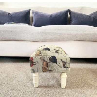 Equestrian Fabric Footstool with Drawer-Footstool-AfiLiMa Essentials