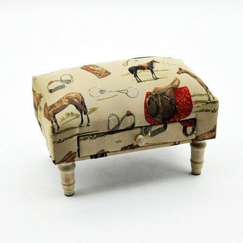 Equestrian Fabric Footstool with Drawer-Footstool-AfiLiMa Essentials