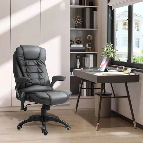 Executive Office Recline Chair with Massage and Heat PU, Black-Office Chair-HOMCOM-AfiLiMa Essentials
