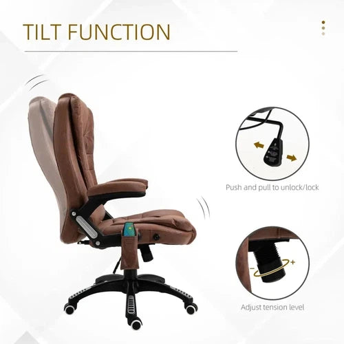 Executive Reclining Chair w/ Heating Massage Points Relaxing Headrest Brown-Office Chair-Vinsetto-AfiLiMa Essentials