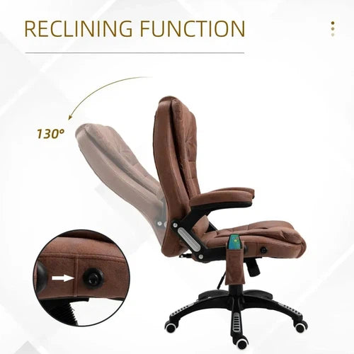 Executive Reclining Chair w/ Heating Massage Points Relaxing Headrest Brown-Office Chair-Vinsetto-AfiLiMa Essentials