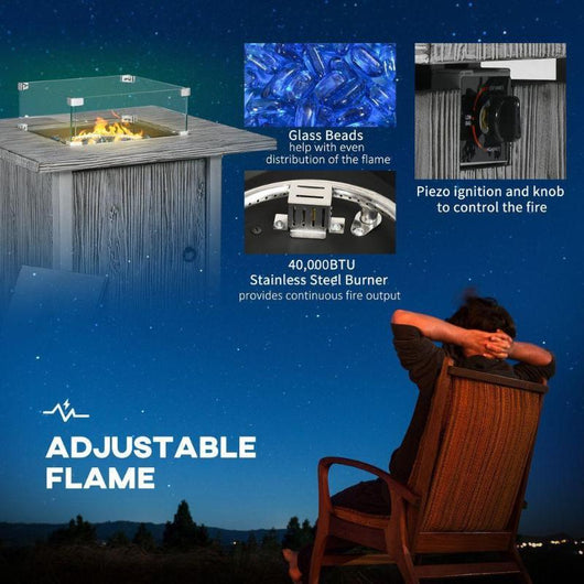 Gas Fire Pit Table with Cover, Glass Screen-Fire Pits-AfiLiMa Essentials