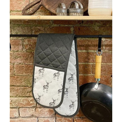 Grey Double Oven Glove With A Stag Print Design-Oven Glove-Geko-AfiLiMa Essentials