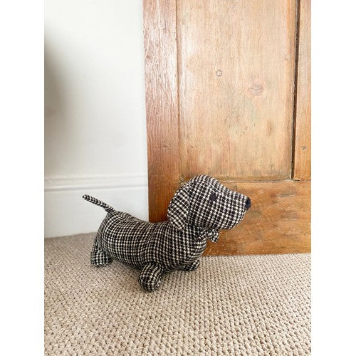 Grey Herringbone Fabric Sausage Dog Doorstop-Door Stop-Geko-AfiLiMa Essentials