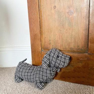 Grey Herringbone Fabric Sausage Dog Doorstop-Door Stop-AfiLiMa Essentials