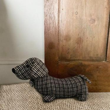 Grey Herringbone Fabric Sausage Dog Doorstop-Door Stop-AfiLiMa Essentials