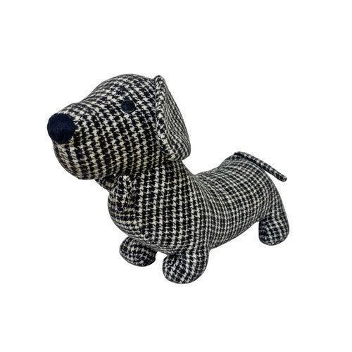 Grey Herringbone Fabric Sausage Dog Doorstop-Door Stop-AfiLiMa Essentials