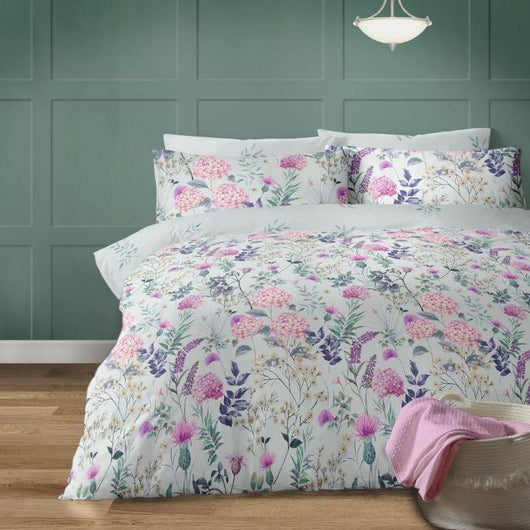 Harlow Duck Egg Floral Polycotton Duvet Cover Set-Bedding-AfiLiMa Essentials