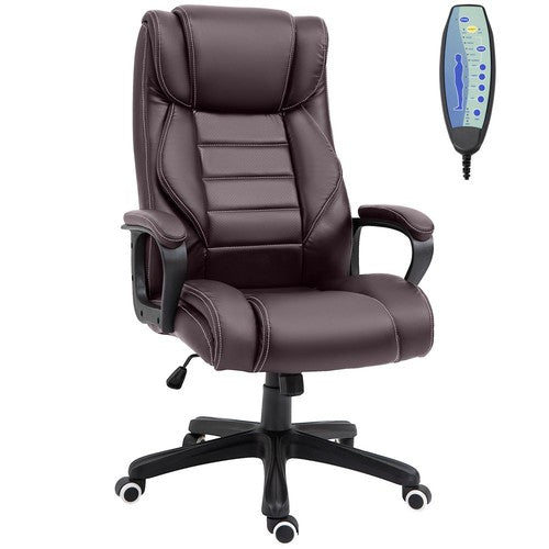 High Back 6 Points Vibration Massage Executive Office Chair, Brown-Office Chair-Vinsetto-AfiLiMa Essentials