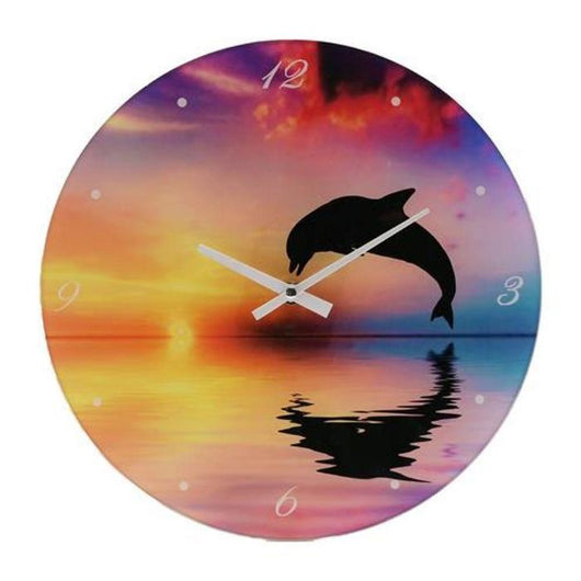 Hometime Glass Wall Clock Dolphin Design-Clock-AfiLiMa Essentials