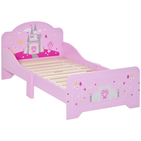 Kids Bed Princess Castle Theme w/ Side Rails Slats Home 3-6 Yrs Pink-HOMCOM-AfiLiMa Essentials