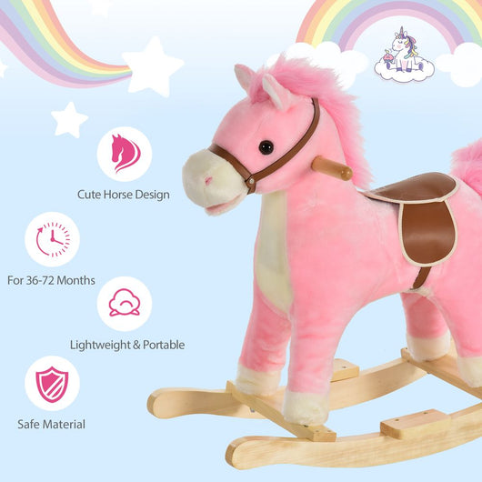 Kids Plush Rocking Horse w/ Moving Mouth Tail Sounds 18-36 Months Pink-Rocking Horse-HOMCOM-AfiLiMa Essentials