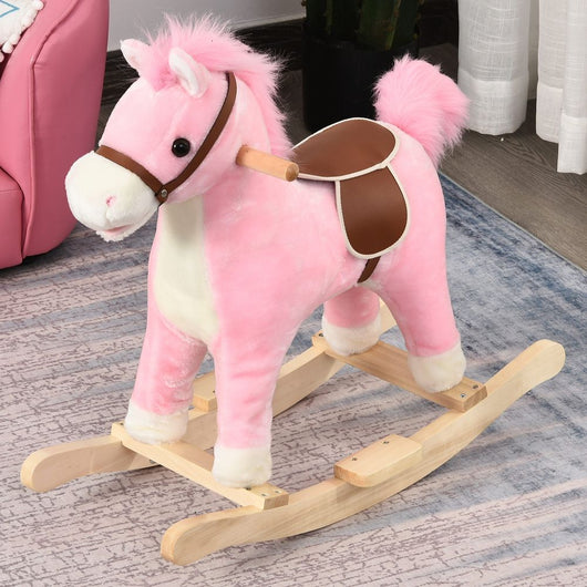 Kids Plush Rocking Horse w/ Moving Mouth Tail Sounds 18-36 Months Pink-Rocking Horse-HOMCOM-AfiLiMa Essentials