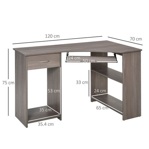 L-Shaped Corner Computer Desk & 2-Tier Side Shelves Grey-Computer Desk-HOMCOM-AfiLiMa Essentials