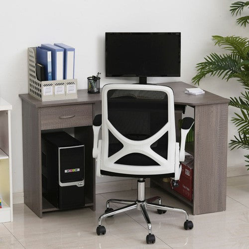L-Shaped Corner Computer Desk & 2-Tier Side Shelves Grey-Computer Desk-HOMCOM-AfiLiMa Essentials