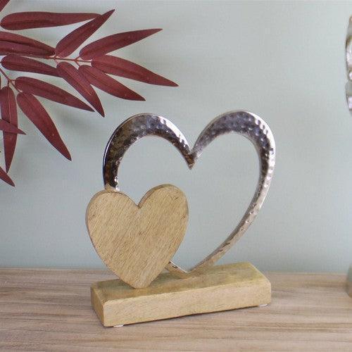 Large Double Heart On Wooden Base Ornament-Decor-AfiLiMa Essentials