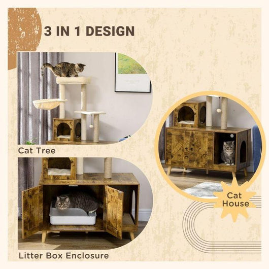 Litter Box Enclosure with Cat Tree Tower-Cat Tree-AfiLiMa Essentials