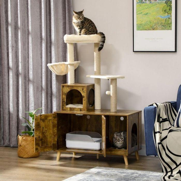 Litter Box Enclosure with Cat Tree Tower-Cat Tree-AfiLiMa Essentials