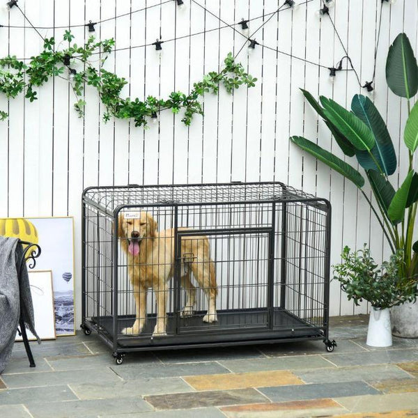 Metal Extra Large Pet Dog Kennel with Locking Door and Wheels.-Dog Cage-AfiLiMa Essentials