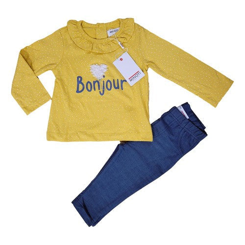 Minoti Charming Bonjour Long Sleeved Top & Jeggings Set Girls Outfit