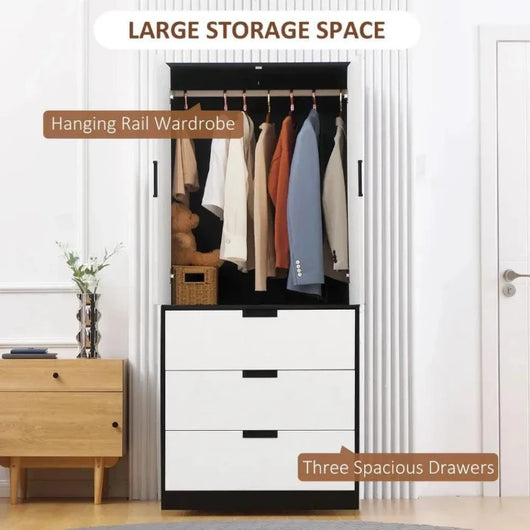 Modern Wardrobe with Drawers & Hanging Rod-Wardrobe-AfiLiMa Essentials