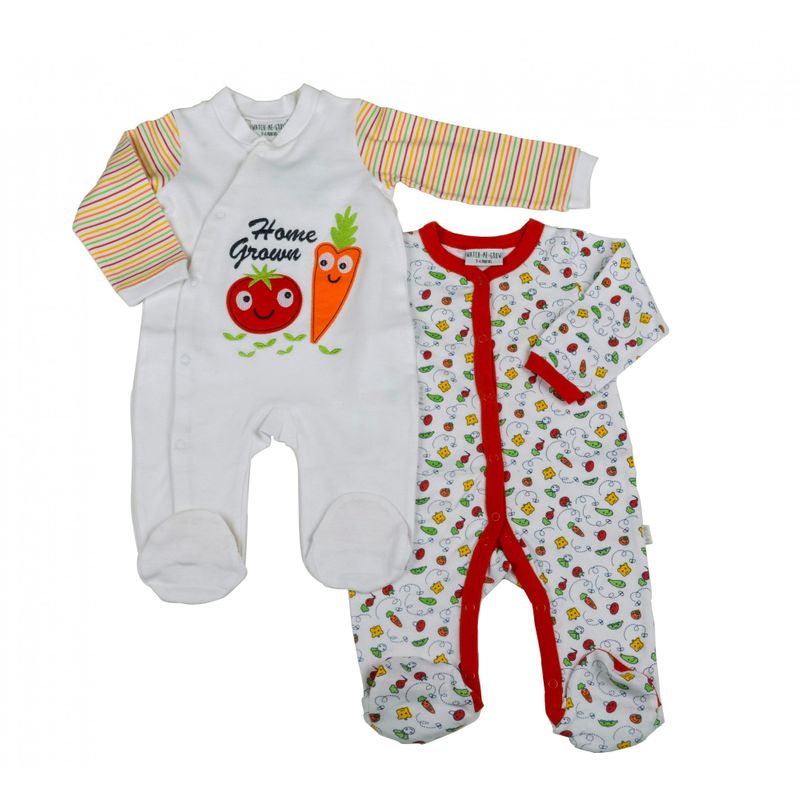 Organic Unisex Baby Sleepsuits: Carrot and Tomato Vegetable Design 2-Piece Set, Watch Me Grow