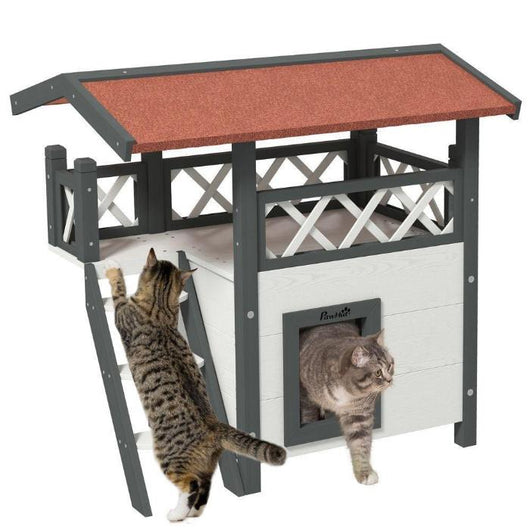 Outdoor Cat House with Balcony Stairs Roof-Cat House-AfiLiMa Essentials