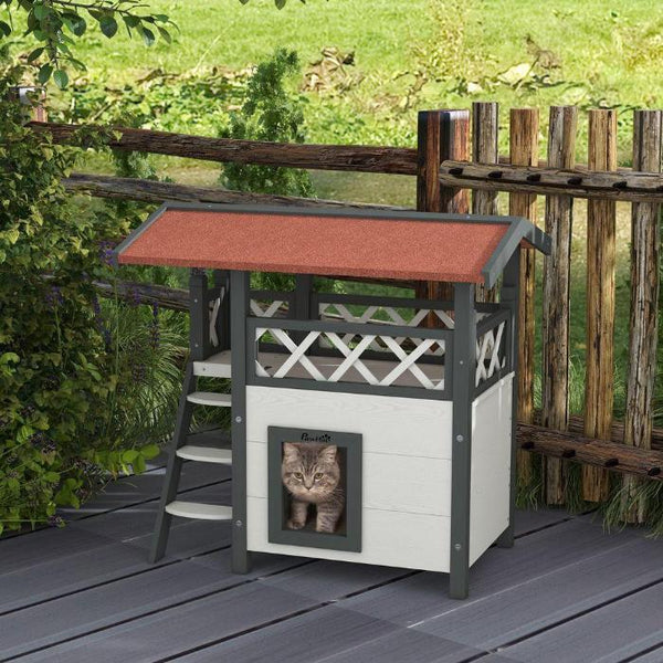 Outdoor Cat House with Balcony Stairs Roof-Cat House-AfiLiMa Essentials