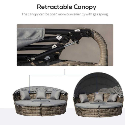 Outdoor Round Rattan Sofa Bed with Cushions & Table-Garden Furniture-AfiLiMa Essentials