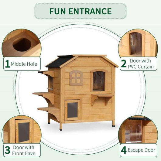 Outdoor Wooden Cat House with Natural Wood Finish-Cat House-AfiLiMa Essentials