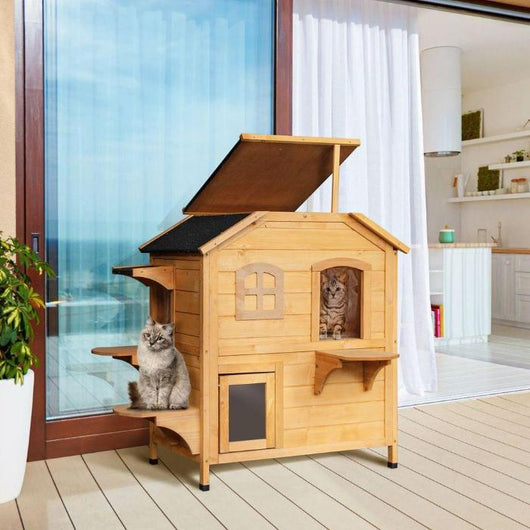 Outdoor Wooden Cat House with Natural Wood Finish-Cat House-AfiLiMa Essentials