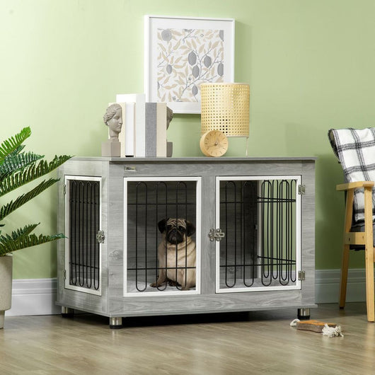 PawHut Dog Crate Furniture, Dog Crate End Table w/ Soft Cushion, Double Door-PawHut-AfiLiMa Essentials