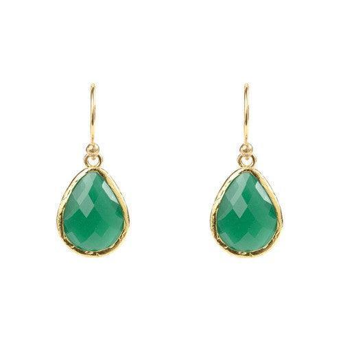 Petite Drop Earrings Green Onyx Gold-Jewellery-AfiLiMa Essentials