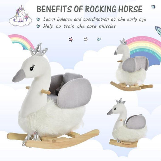 Plush Kids Ride-On Rocking Swan with Sound & Seat Belt-Toy-AfiLiMa Essentials