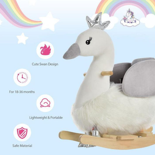 Plush Kids Ride-On Rocking Swan with Sound & Seat Belt-Toy-AfiLiMa Essentials