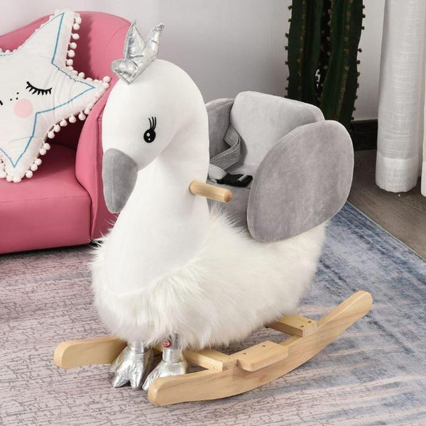 Plush Kids Ride-On Rocking Swan with Sound & Seat Belt-Toy-AfiLiMa Essentials