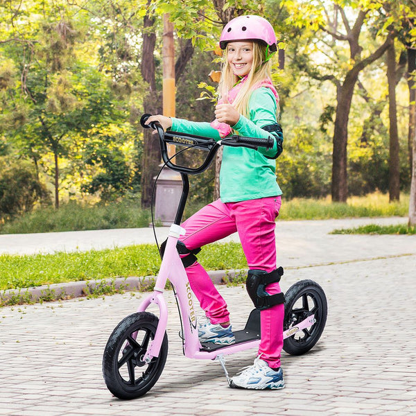 Push Scooter Teen Kids Stunt Bike Ride On with 12" EVA Tyres, Pink HOMCOM-HOMCOM-AfiLiMa Essentials