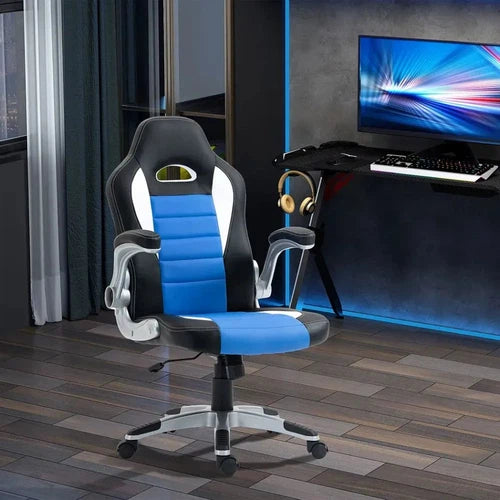 Racing Gaming Chair Height Adjustable with Flip Up Armrests, Blue-Gaming Chair-HOMCOM-AfiLiMa Essentials