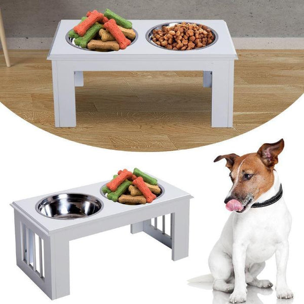 Raised Pet Feeder Elevated Double Stainless Steel Bowls Stand Water-Dog Bowl-AfiLiMa Essentials