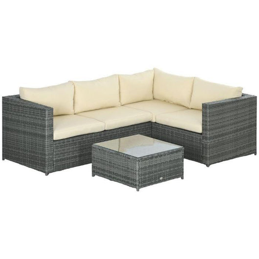 Rattan Corner Sofa Set Coffee Table Garden Furniture with Cushion-Rattan Sofa Set-AfiLiMa Essentials