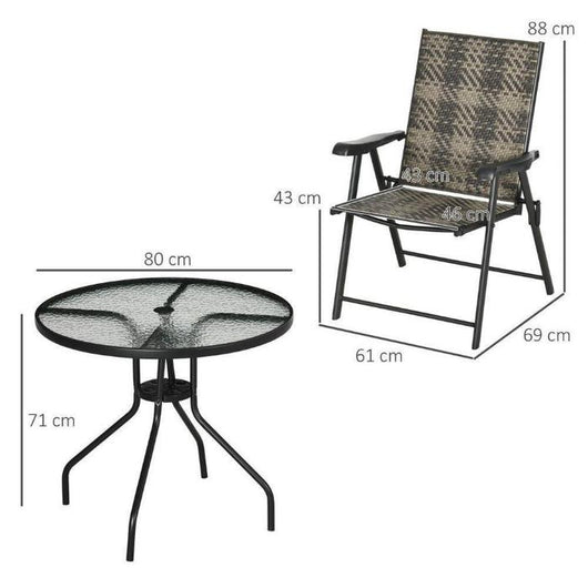 Rattan Dining Sets with Umbrella Hole Table & Folding Armchair-Garden Furniture-AfiLiMa Essentials