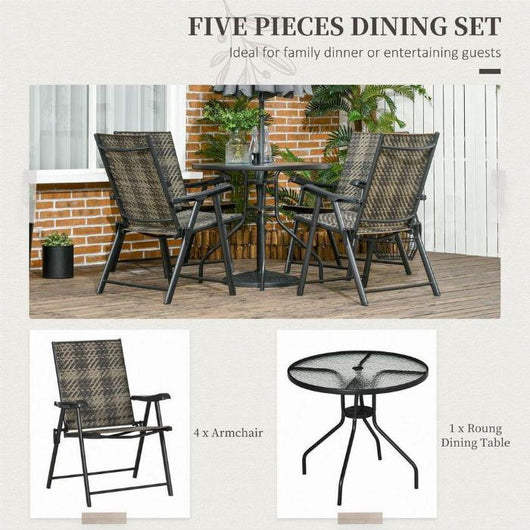 Rattan Dining Sets with Umbrella Hole Table & Folding Armchair-Garden Furniture-AfiLiMa Essentials