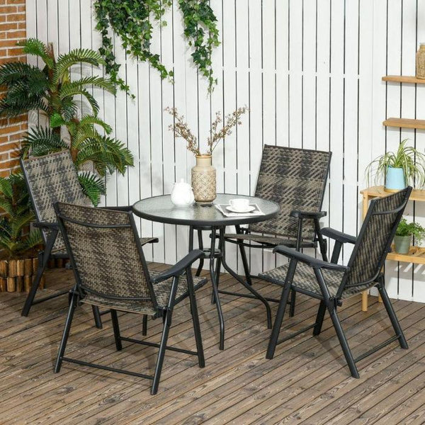 Rattan Dining Sets with Umbrella Hole Table & Folding Armchair-Garden Furniture-AfiLiMa Essentials