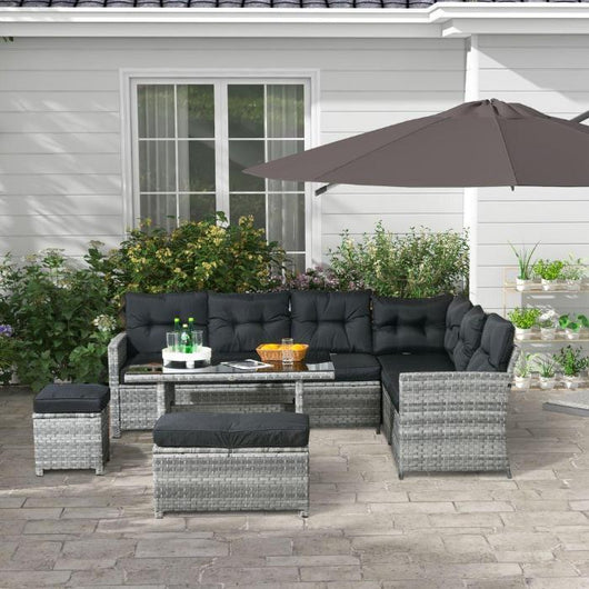 Rattan Garden Furniture Set with Stools, Table, Cushion-Garden Furniture-AfiLiMa Essentials