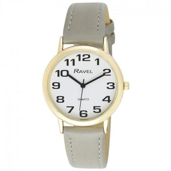 Ravel Mens Basic White Dial Grey Leather Strap Watch-Watches-AfiLiMa Essentials