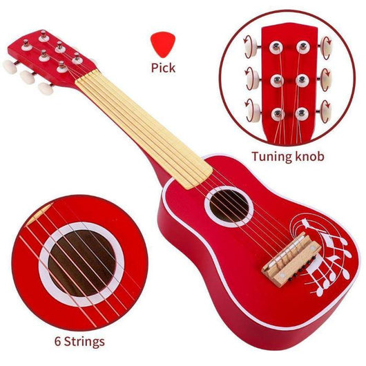 Red Wooden Guitar: Pretend Play Musical Toy for Kids 3+-Toy-AfiLiMa Essentials