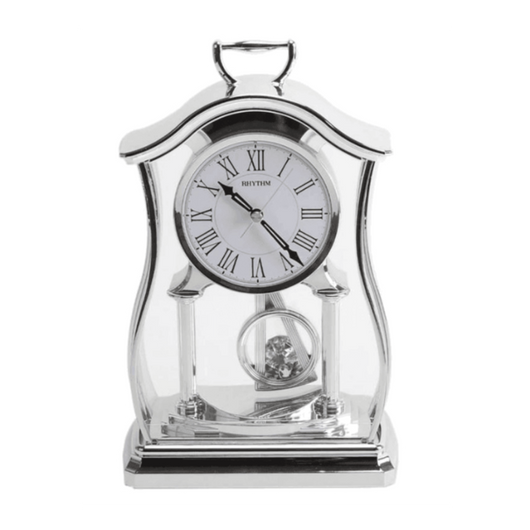 Rhythm Silver Pendulum & Acrylic Decor Roman Dial Mantel Clock-Desk & Shelf Clocks-AfiLiMa Essentials