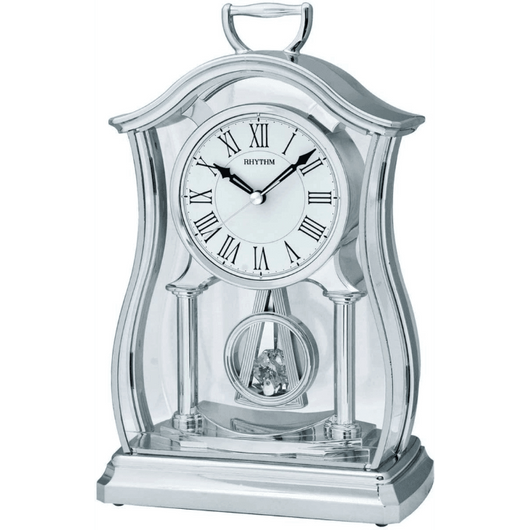 Rhythm Silver Pendulum & Acrylic Decor Roman Dial Mantel Clock-Desk & Shelf Clocks-AfiLiMa Essentials