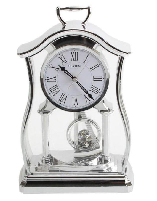 Rhythm Silver Pendulum & Acrylic Decor Roman Dial Mantel Clock-Desk & Shelf Clocks-AfiLiMa Essentials